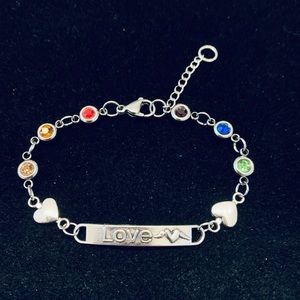 “Love” Rainbow Pride bracelet with rhinestone charms